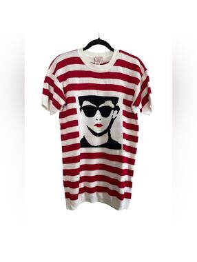 80's Vintage Pronto Moda Nautical Retro Striped Mini Sweater Dress Artsy Size S
